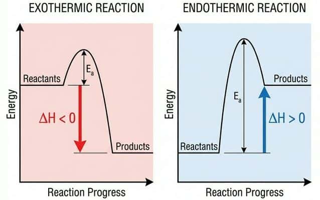 Energy profile diagrams showing exothermic and endothermic reactions